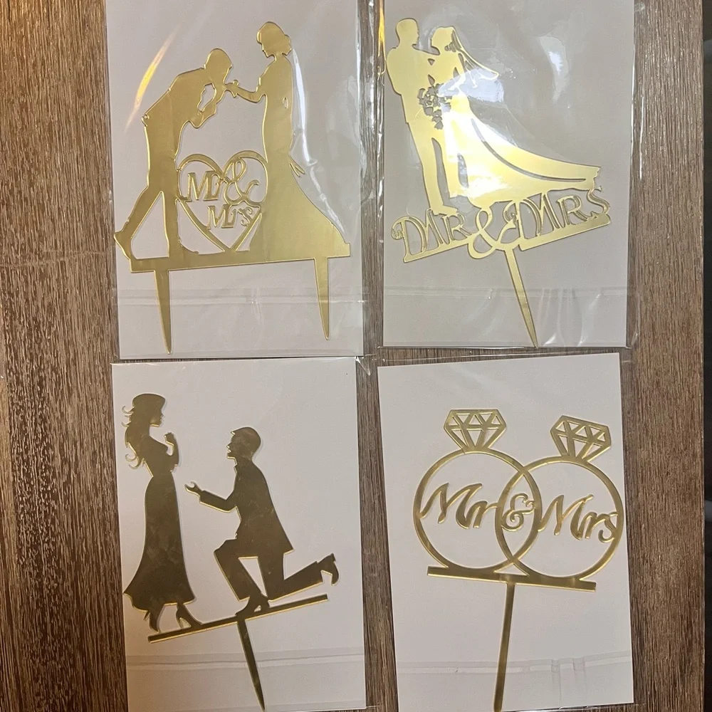 Gold Wedding Cake Toppers Set